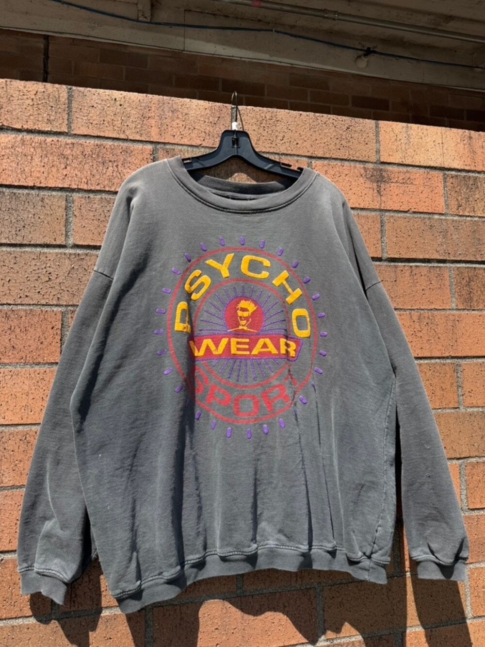 90s Pyscho Wear Sport Vintage Faded Black Crewneck Sweatshirt No Fear Top Heavy